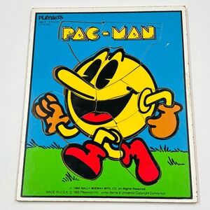Vintage 1980s Playskool Pac-Man Wooden Tray Puzzle - Yellow Character